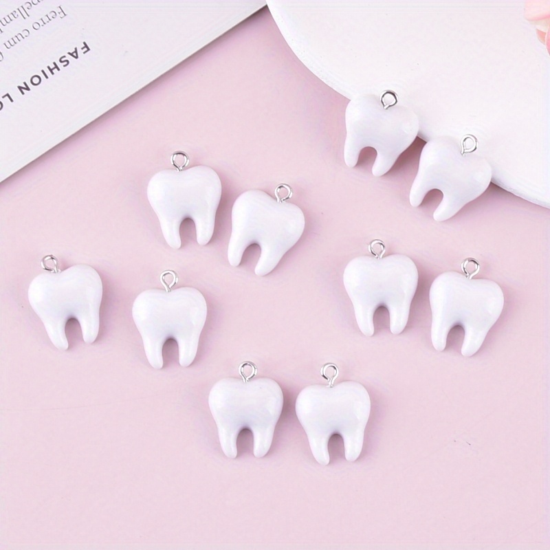 Resin Art Pendant - ชาร์มเรซิ่นรูปฟันน่ารัก 10 ชิ้น จี้สเตอริโอสุดน่ารัก อุปกรณ์ทำเครื่องประดับแฮนด์เมด DIY