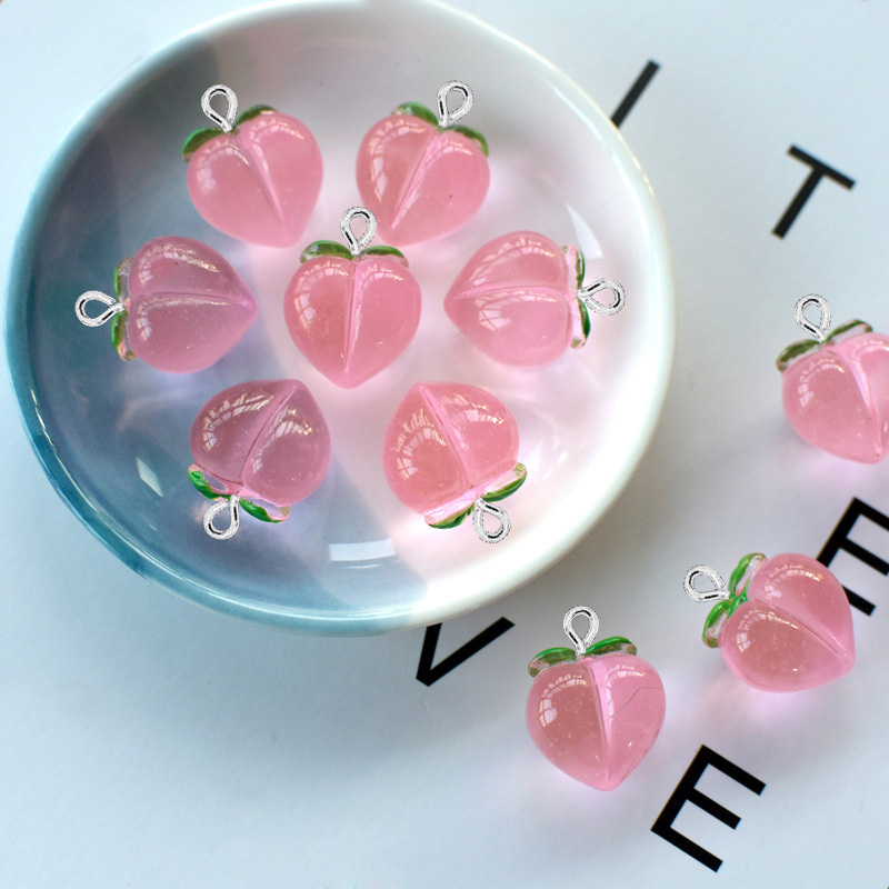 Resin Art Pendant - 10 ชิ้น จี้เรซิ่นรูปพีชใสแบบแบน สำหรับทำเครื่องประดับ DIY ต่างหู