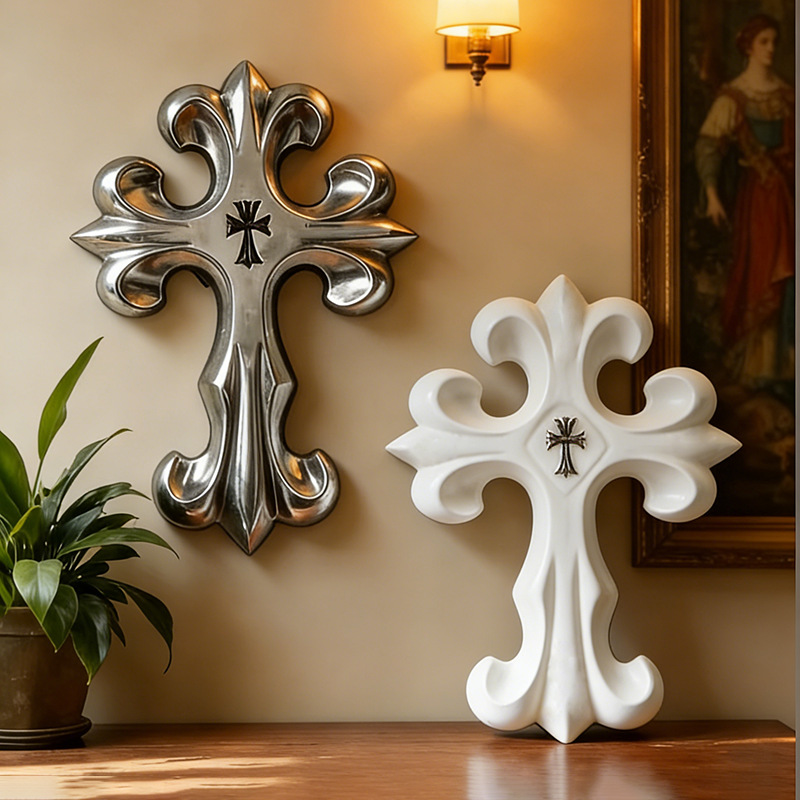 Resin Art Sculptures - ของตกแต่งผนังรูปกางเขนสไตล์โกธิค วัสดุเรซิ่น ของประดับตกแต่งแบบวินเทจ สำหรับตกแต่งบ้าน ห้องนอน ห้องนั่งเล่น