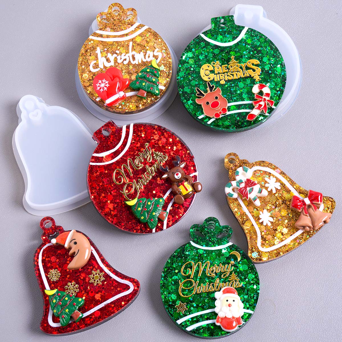 Resin Art Tools - แท็กคริสต์มาสจี้ซิลิโคนแม่พิมพ์ DIY Handmade รอบ Bell พวงกุญแจ
