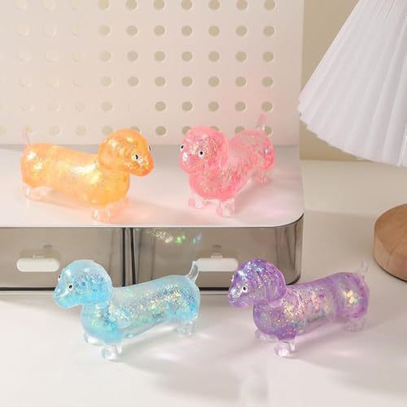 Resin Art Tools - ของเล่นบีบมือรูปดัชชุนด์แวววาว เนื้อนุ่มยืดหยุ่น บรรจุวัสดุเงางาม ช่วยผ่อนคลายความเครียด ลดความวิตกกังวล ของขวัญคลายเครียด