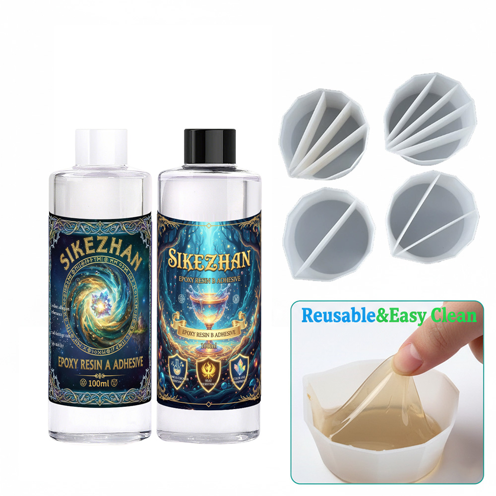Resin Art Pouring - ชุดอีพ็อกซี่เรซิ่นพร้อมถ้วยซิลิโคน 4 ใบสำหรับงานเทสี กาวใส AB สำหรับงานศิลปะของเหลว