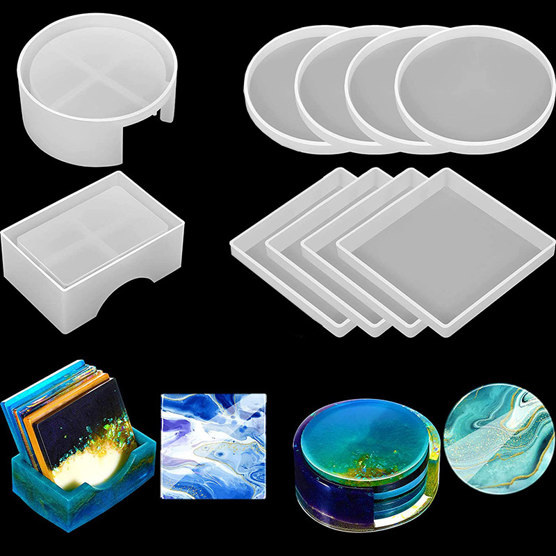 Coaster Mold Square - ถาดรองแก้วสี่เหลี่ยมทรงกลมทำด้วยมือแม่พิมพ์ซิลิโคนถาดรองแก้วกาแฟทำมือถาดงานฝีมือทำอีพอกซี่แผ่น sloki kaca ไวน์แม่พิมพ์การหล่อ