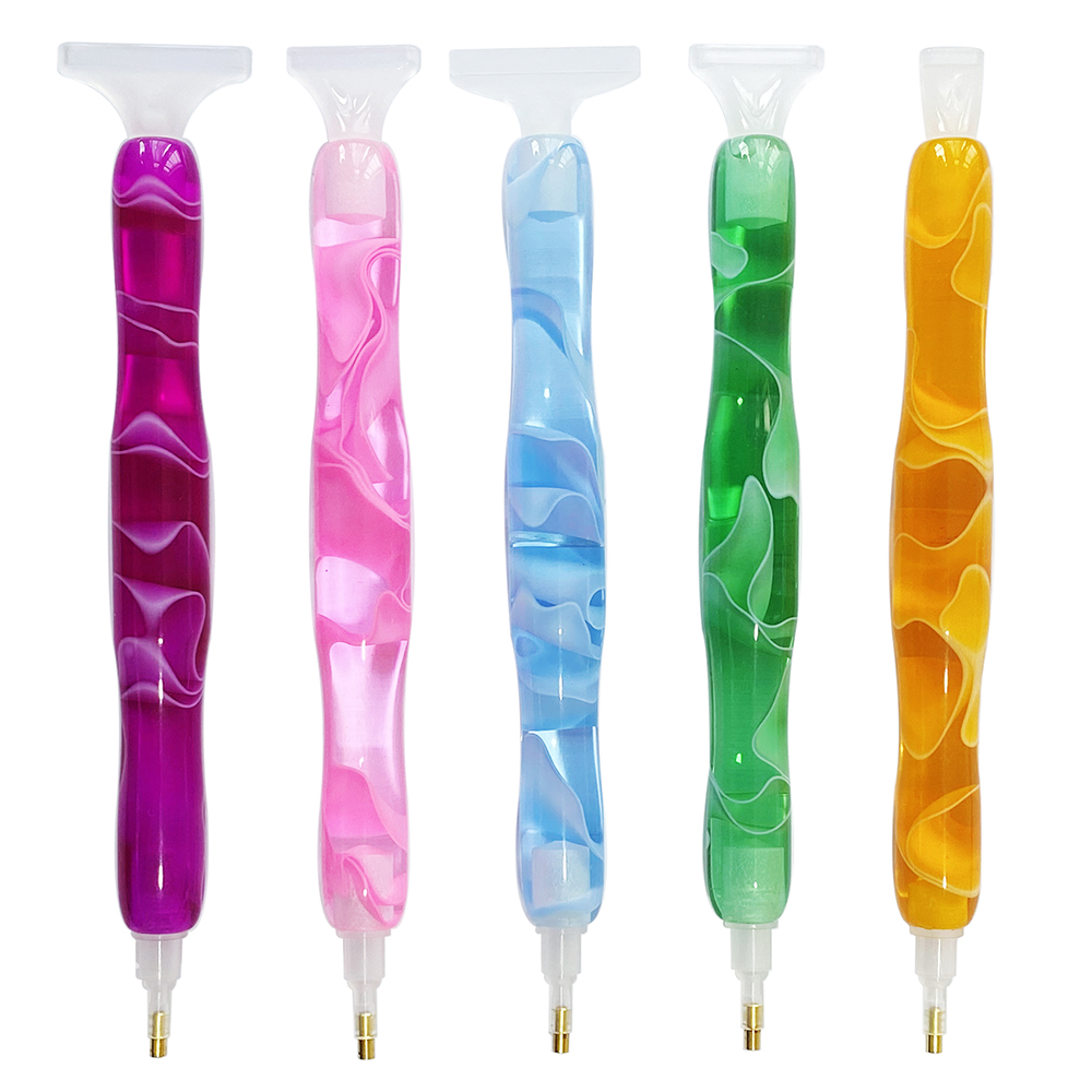 Resin Art Tools - ปากกาเพชรเรซิ่นสีสันสดใส พร้อมหัวเปลี่ยน 5 ชิ้น ชุดปากกาเพชรสำหรับงานศิลปะ อุปกรณ์เสริมสำหรับงาน